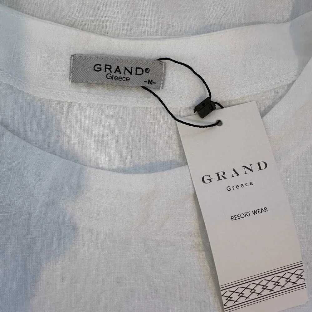 NWT Grand Greece Women’s M White 3/4 Sleeve 100% Linen Resort Wear Top Blouse - Picture 13 of 14